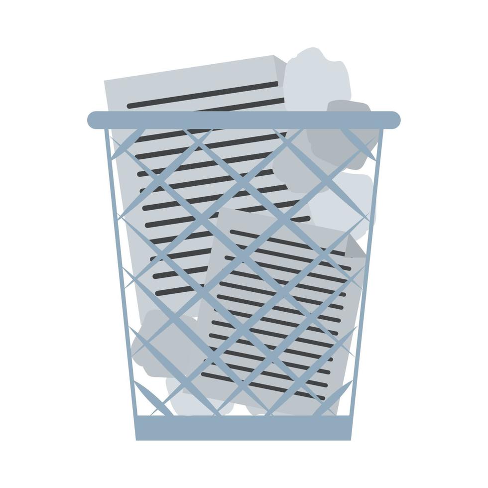 waste bin with sheets office supply stationery work flat style icon vector