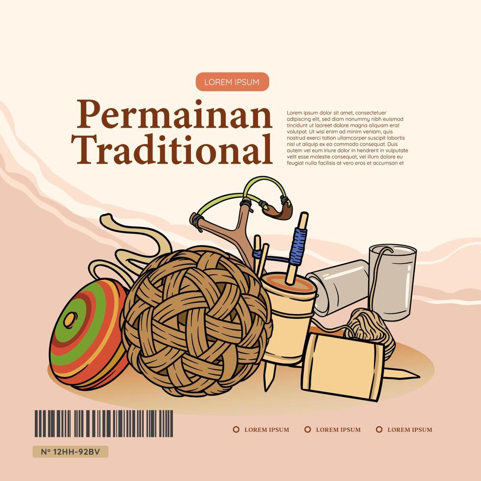 Indonesian traditional games Illustration for social media post. Hand drawn Indonesian cultures background. vector