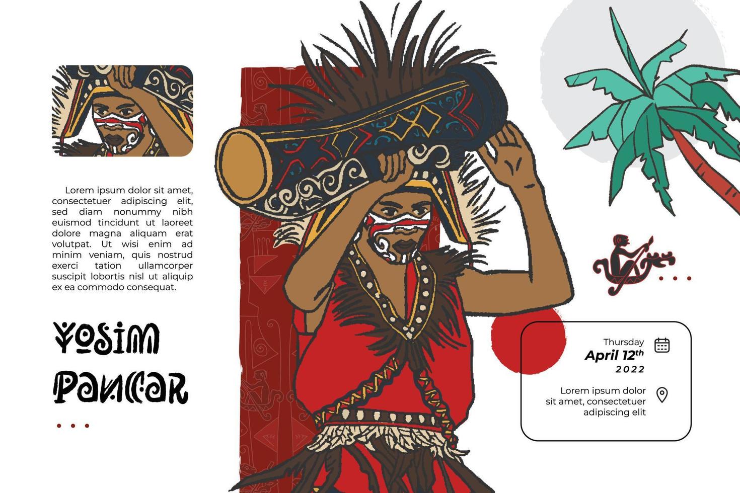 papuanese yosim pancar dance illustration for social media post hand drawn indonesian cultures background vector