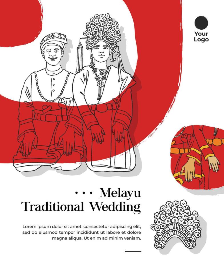 ilustración dibujada a mano de ropa tradicional melayunese para fondo o redes sociales vector