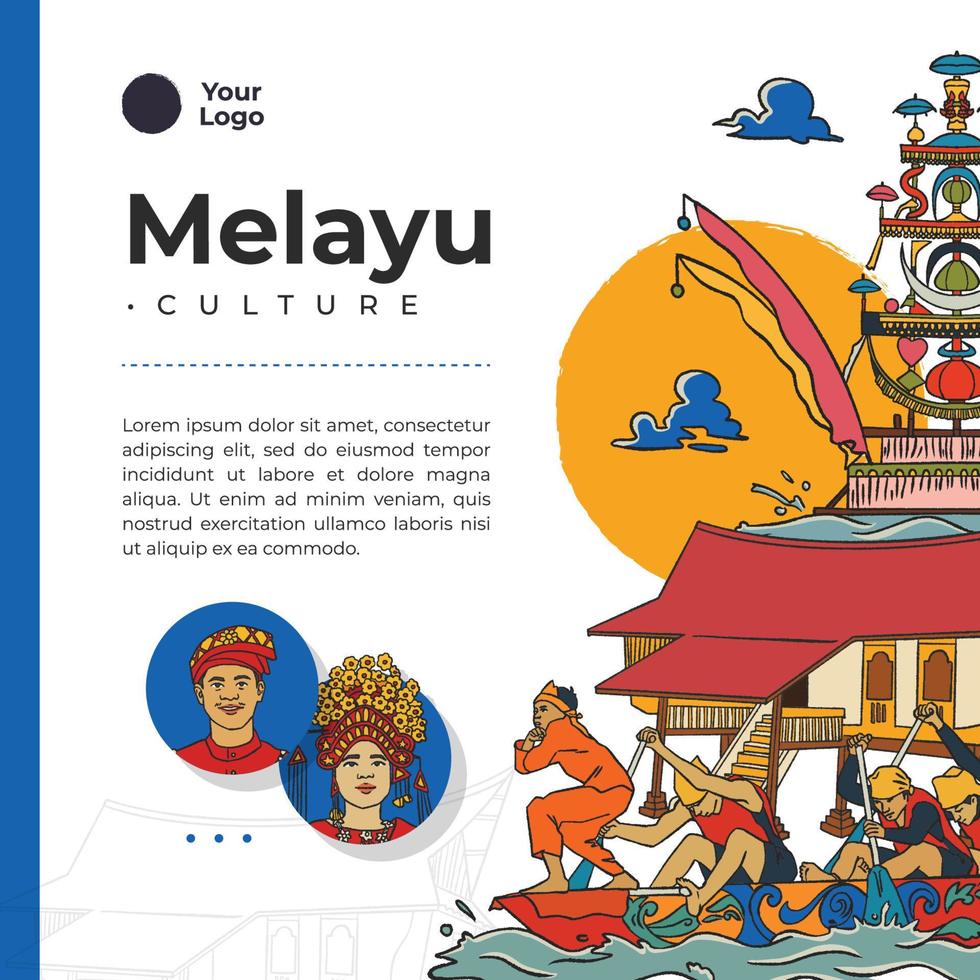 set melayunese illustration hand drawn indonesian cultures background vector