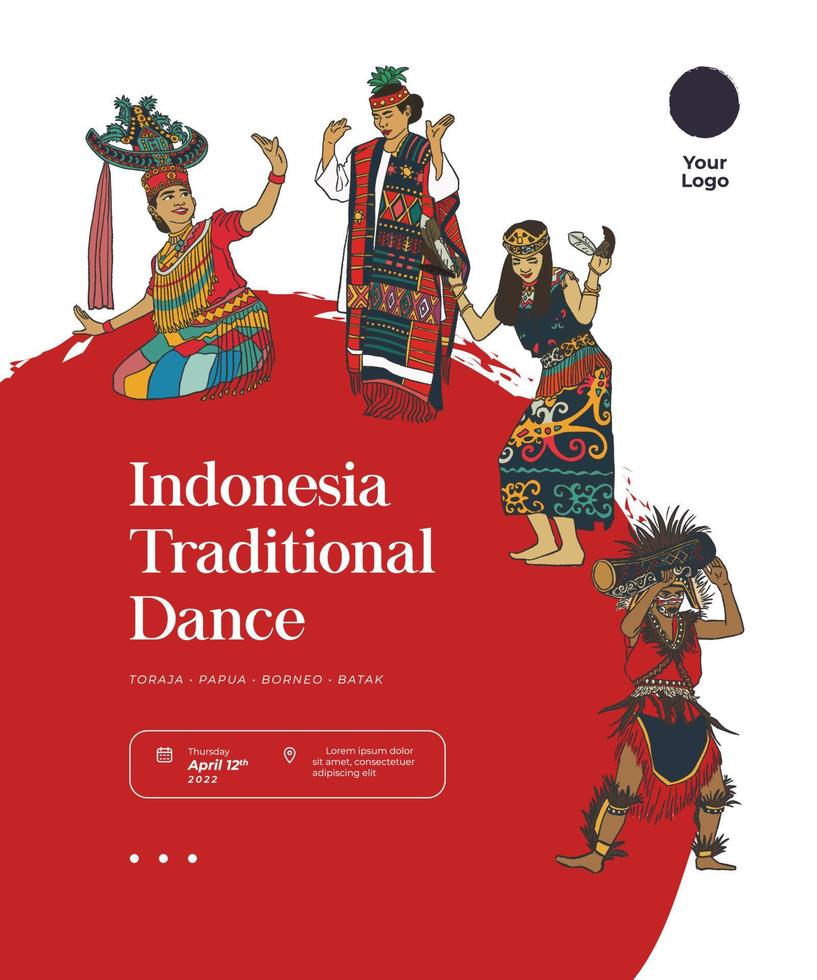 Set of famous dance from indonesia illustration for template social media hand drawn dancer illustration vector