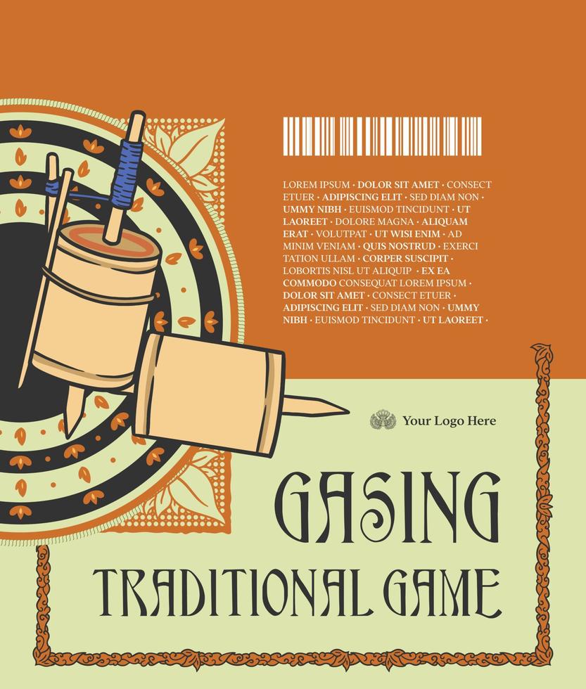 Gasing illustration with ethnic background. Hand drawn Indonesian traditional games Illustration. vector