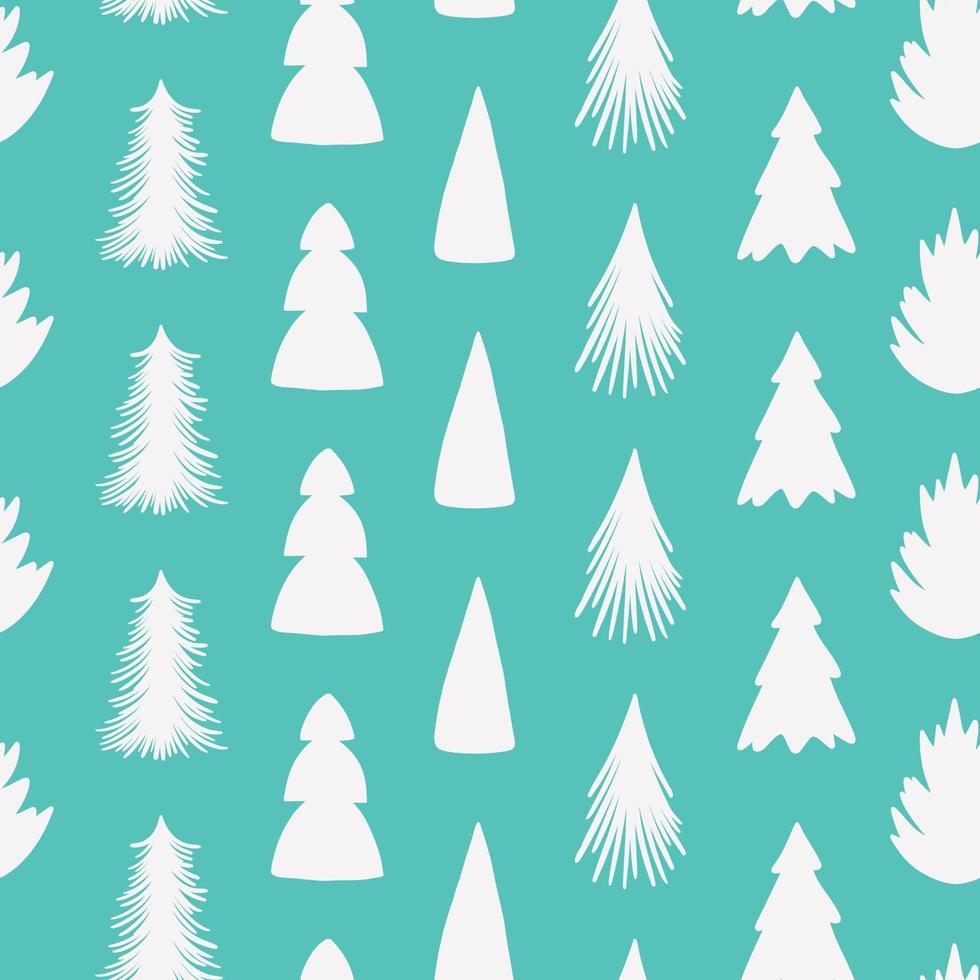 Merry Christmas and Happy New Year seamless pattern with various christmas tree. Modern hand draw illustrations. Colorful contemporary art vector