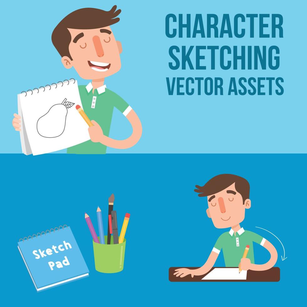 Sketching character illustration vector