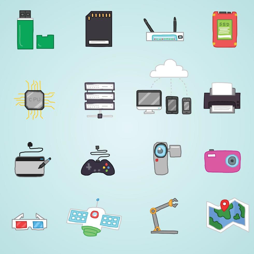 Technology Vector hand drawn icons