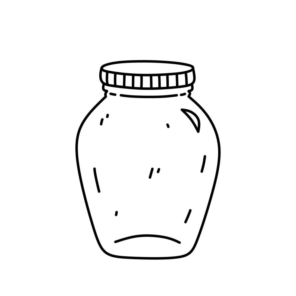 Glass jar isolated on white background. Vector hand-drawn illustration in doodle style. Perfect for decorations, logo, various designs.