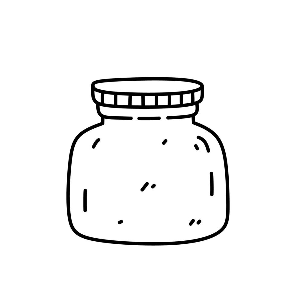 Glass jar isolated on white background. Vector hand-drawn illustration in doodle style. Perfect for decorations, logo, various designs.