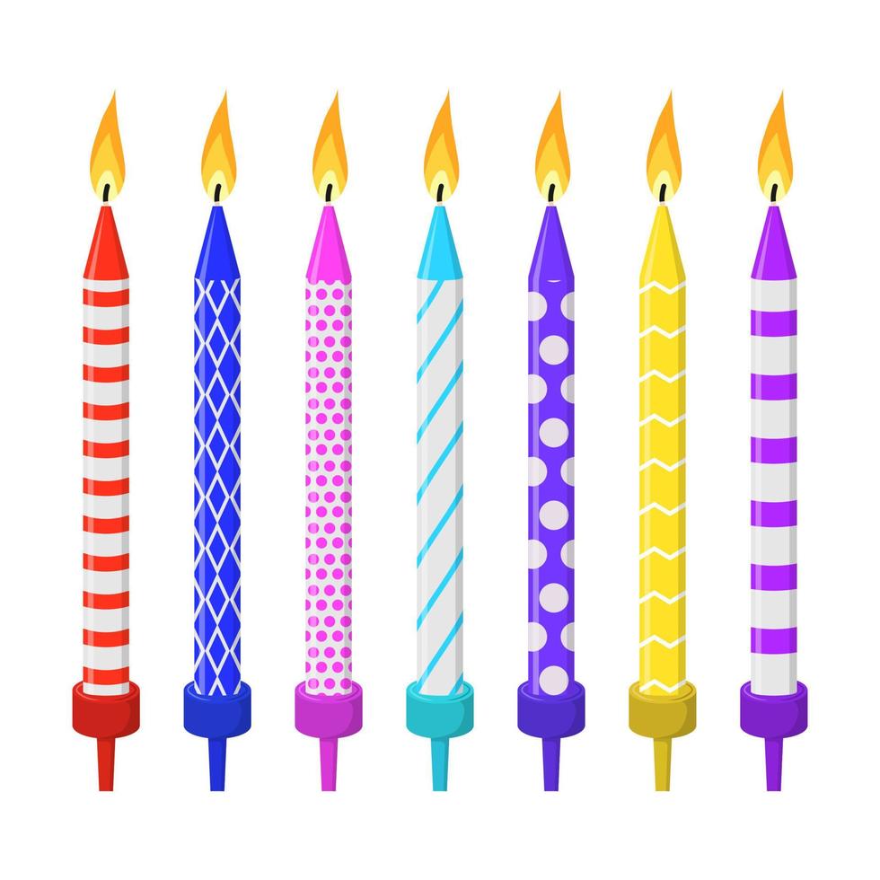 Birthday cake candles set of flat colorful elements vector