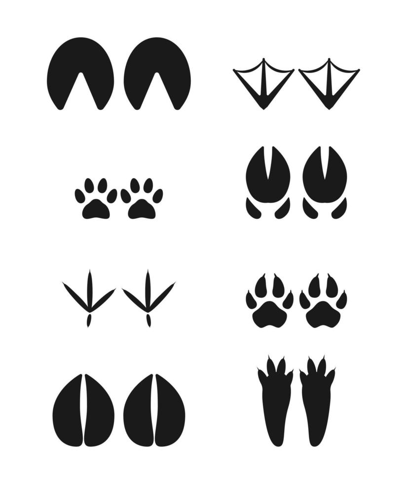 Animal footprints silhouette flat set vector