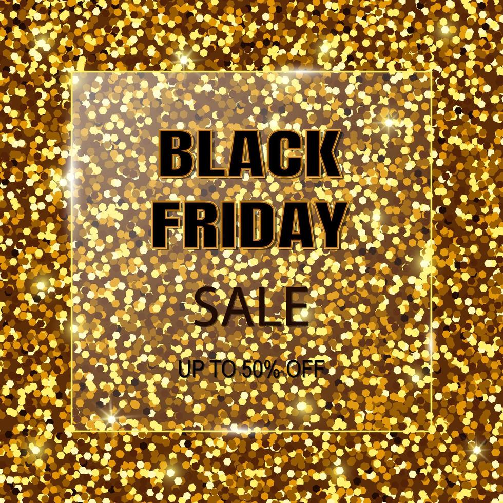 Black Friday shiny gold background with glass vector