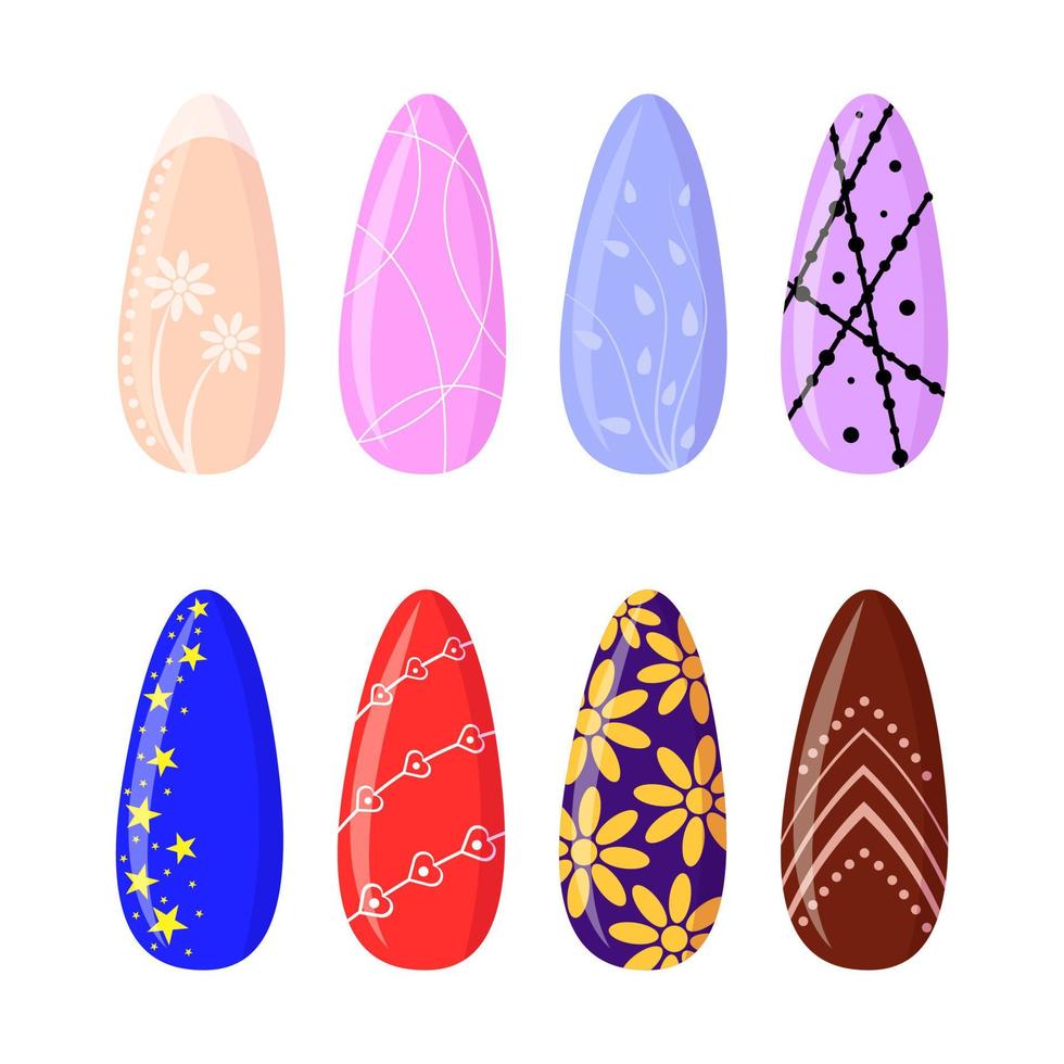 Nail art design flat illustration set vector