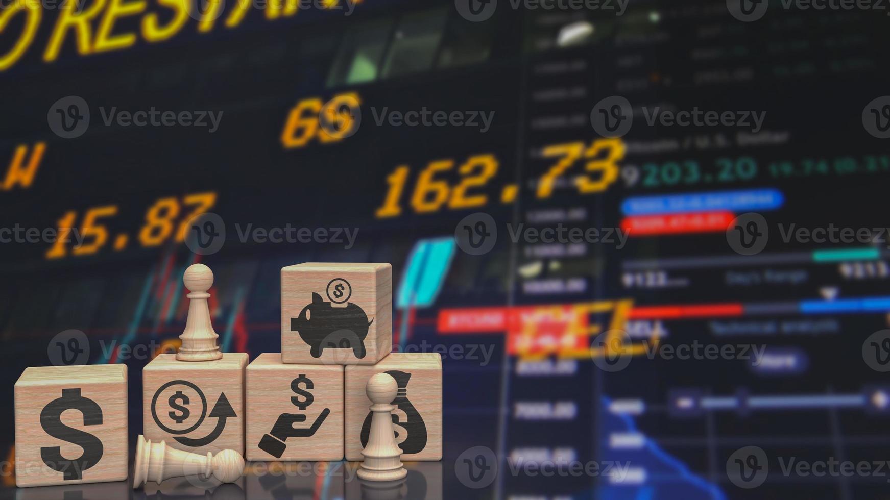 The chess and business icon on wood cube  3d rendering photo