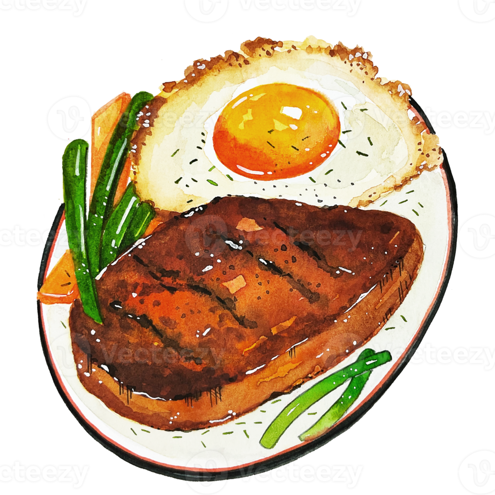 Watercolor Japanese food beef steak png