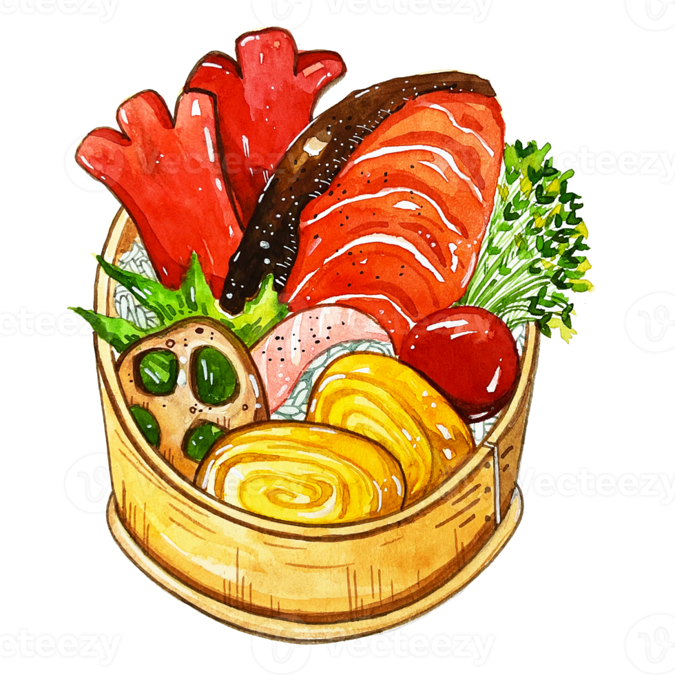 vattenfärg japansk mat bento png