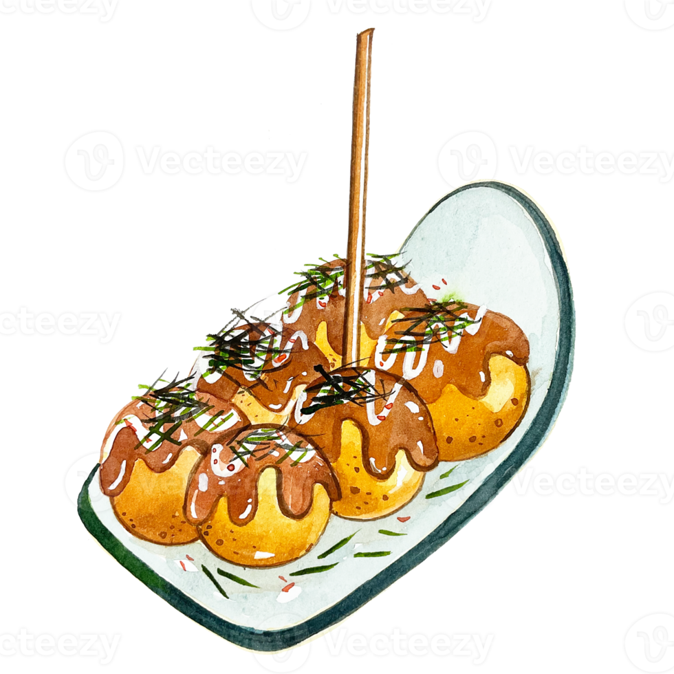 Watercolor Japanese food Takoyaki png