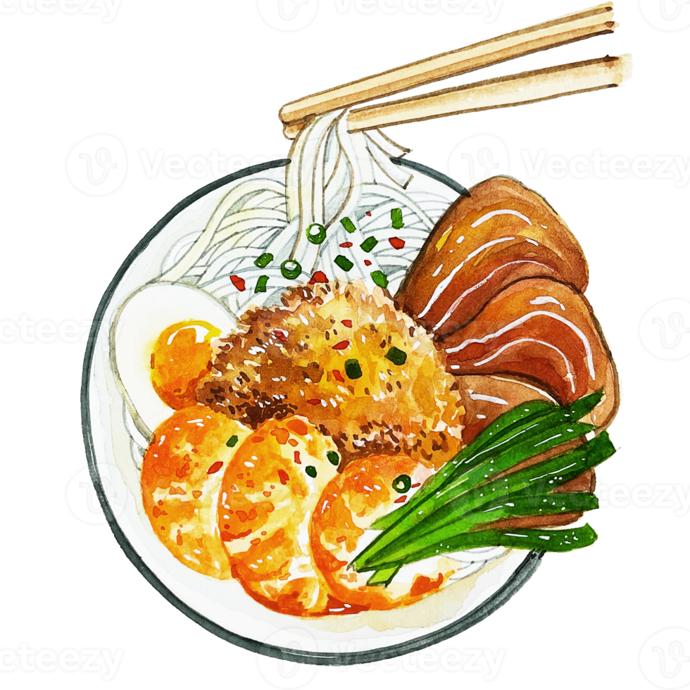 Watercolor Japanese food, noodles png