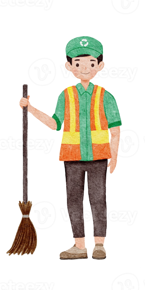 illustration aquarelle du personnel de nettoyage png