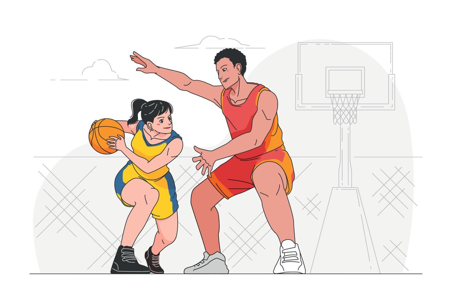 los jugadores de baloncesto compiten ferozmente vector