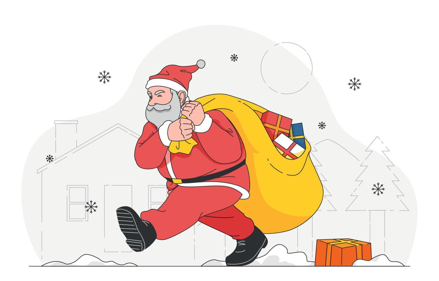 furtivamente santa claus con un montón de regalo vector