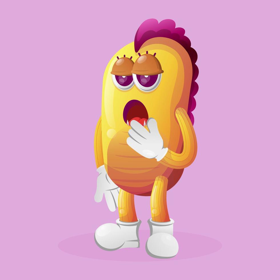 Cute yellow monster with bored expression vector