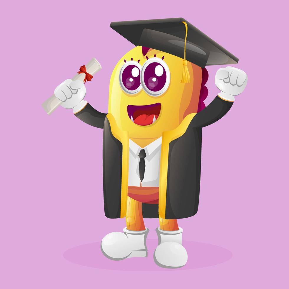 lindo monstruo amarillo recién graduado vector