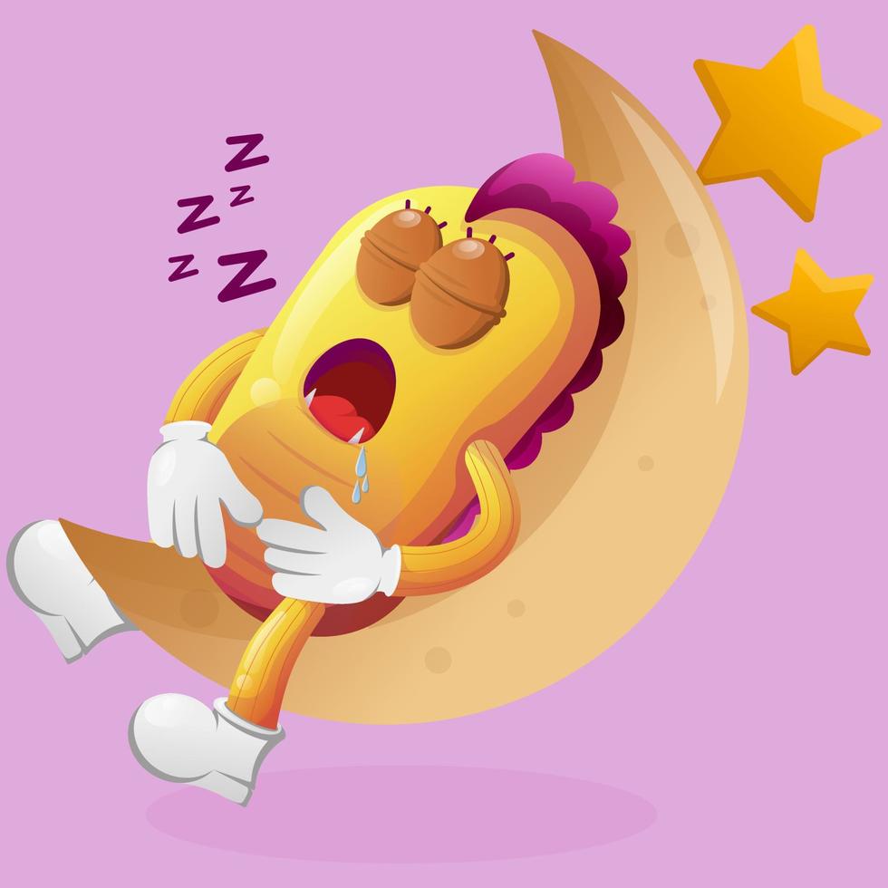 lindo monstruo amarillo durmiendo, durmiendo en la luna vector