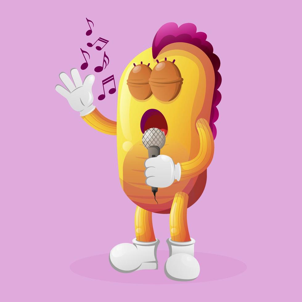 Cute yellow monster singing, sing a song vector