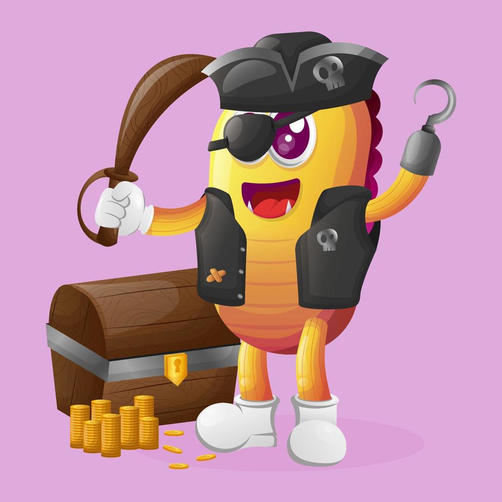 lindo personaje pirata monstruo amarillo vector