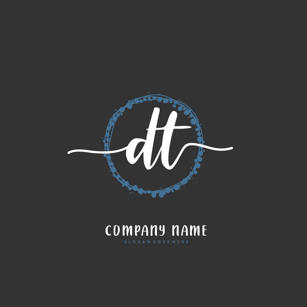 DT Initial handwriting and signature logo design with circle. Beautiful design handwritten logo for fashion, team, wedding, luxury logo. vector
