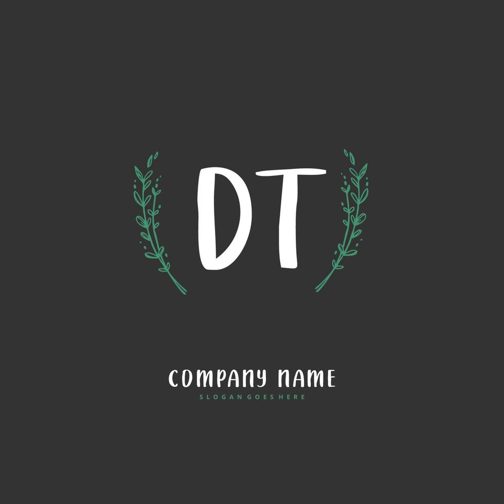 DT Initial handwriting and signature logo design with circle. Beautiful design handwritten logo for fashion, team, wedding, luxury logo. vector