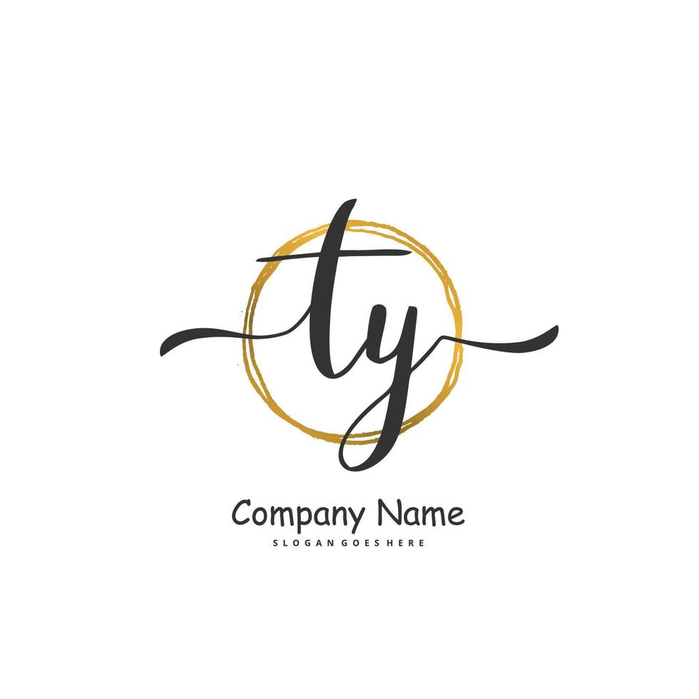 TY Initial handwriting and signature logo design with circle. Beautiful design handwritten logo for fashion, team, wedding, luxury logo. vector