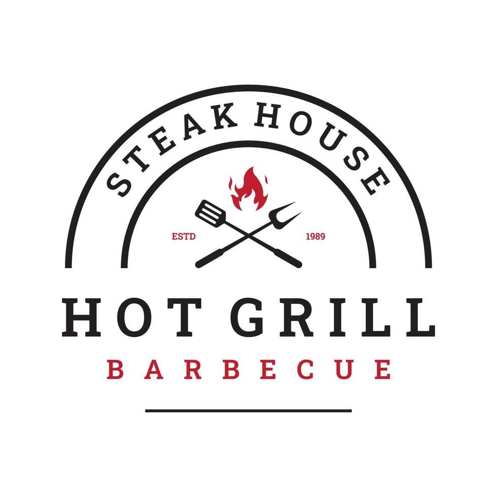 Grilled barbecue typography Logo design with crossed fire and spatula.Logos for restaurants, cafes and bars. vector