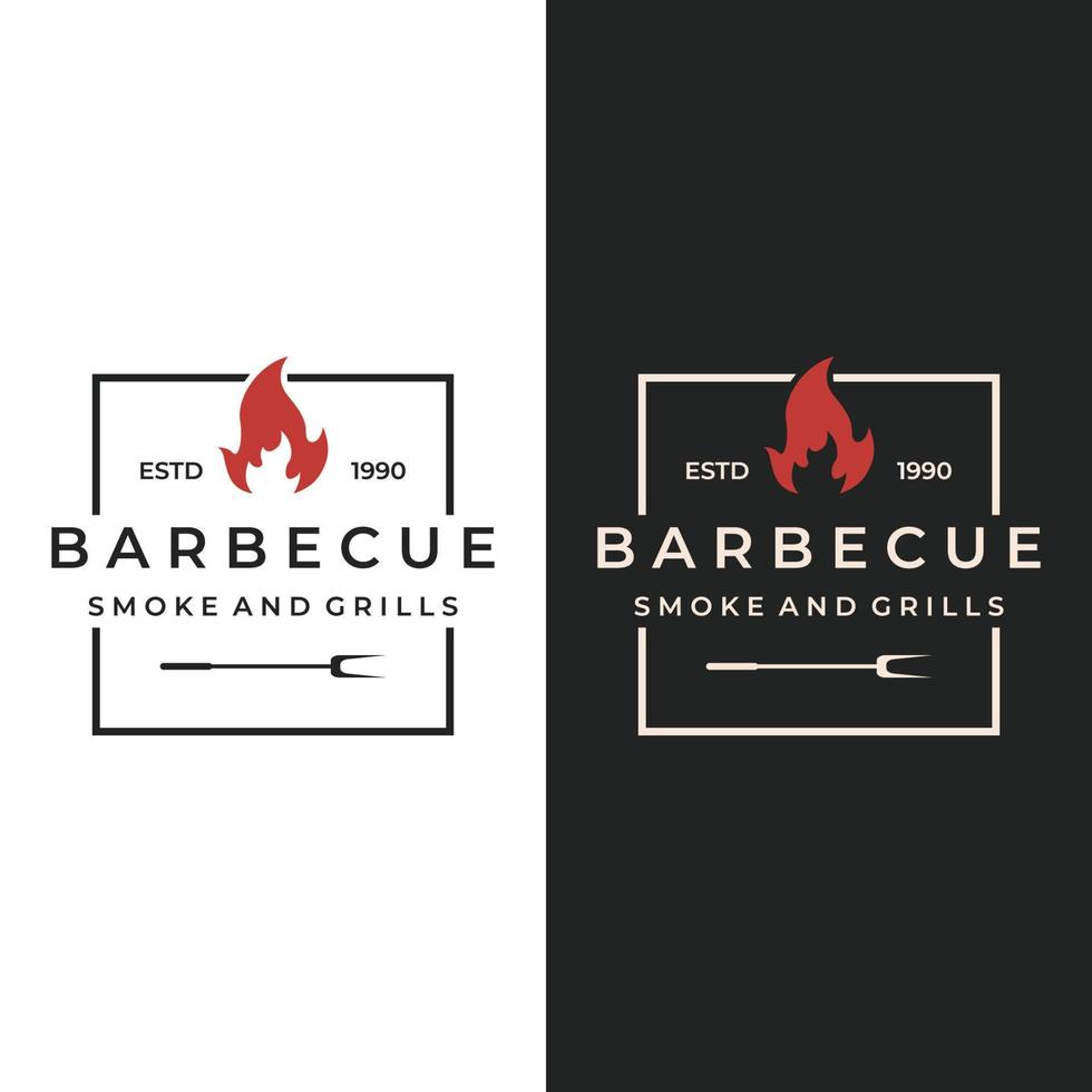 diseño de logotipo de tipografía de barbacoa a la parrilla con fuego cruzado y spatula.logos para restaurantes, cafeterías y bares. vector