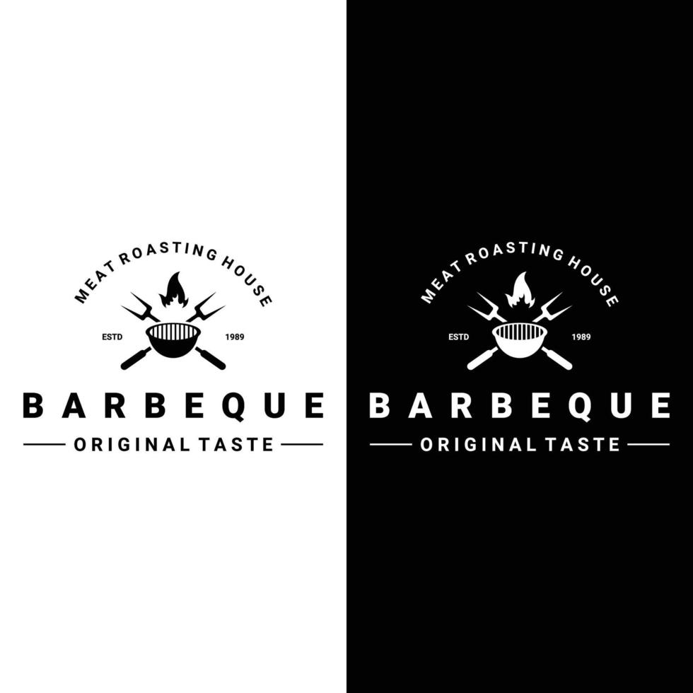 Grilled barbecue typography Logo design with crossed fire and spatula.Logos for restaurants, cafes and bars. vector