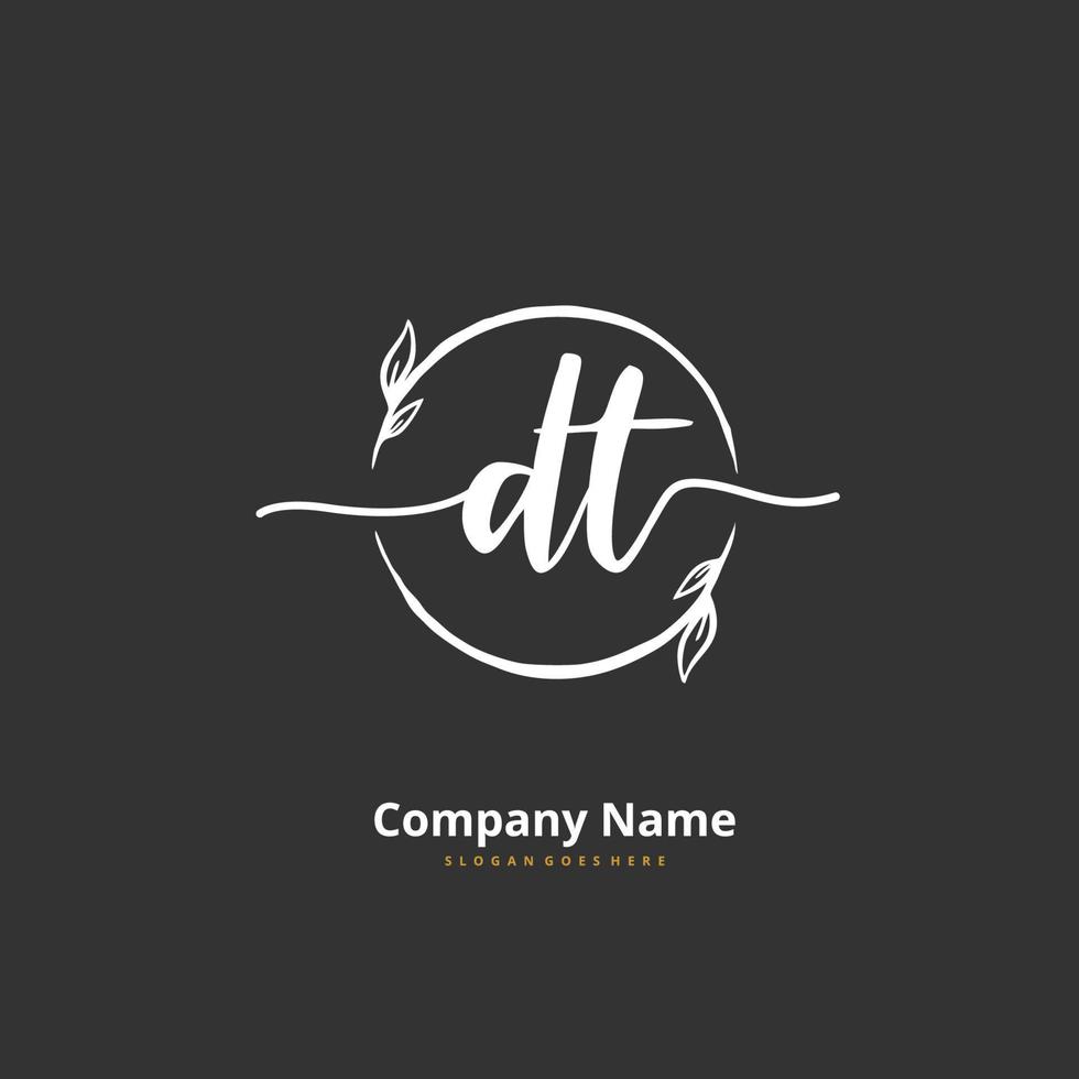 DT Initial handwriting and signature logo design with circle. Beautiful design handwritten logo for fashion, team, wedding, luxury logo. vector