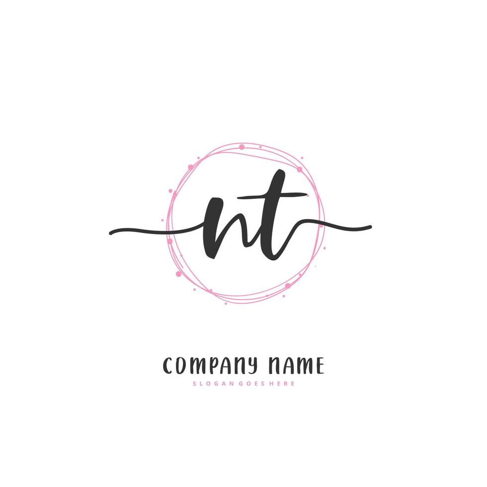 NT Initial handwriting and signature logo design with circle. Beautiful design handwritten logo for fashion, team, wedding, luxury logo. vector