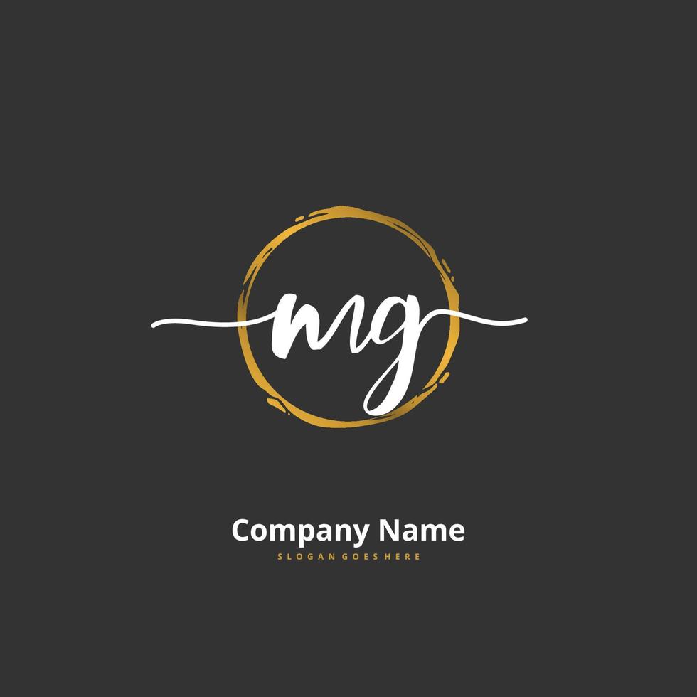 mg escritura a mano inicial y diseño de logotipo de firma con círculo. hermoso diseño de logotipo escrito a mano para moda, equipo, boda, logotipo de lujo. vector