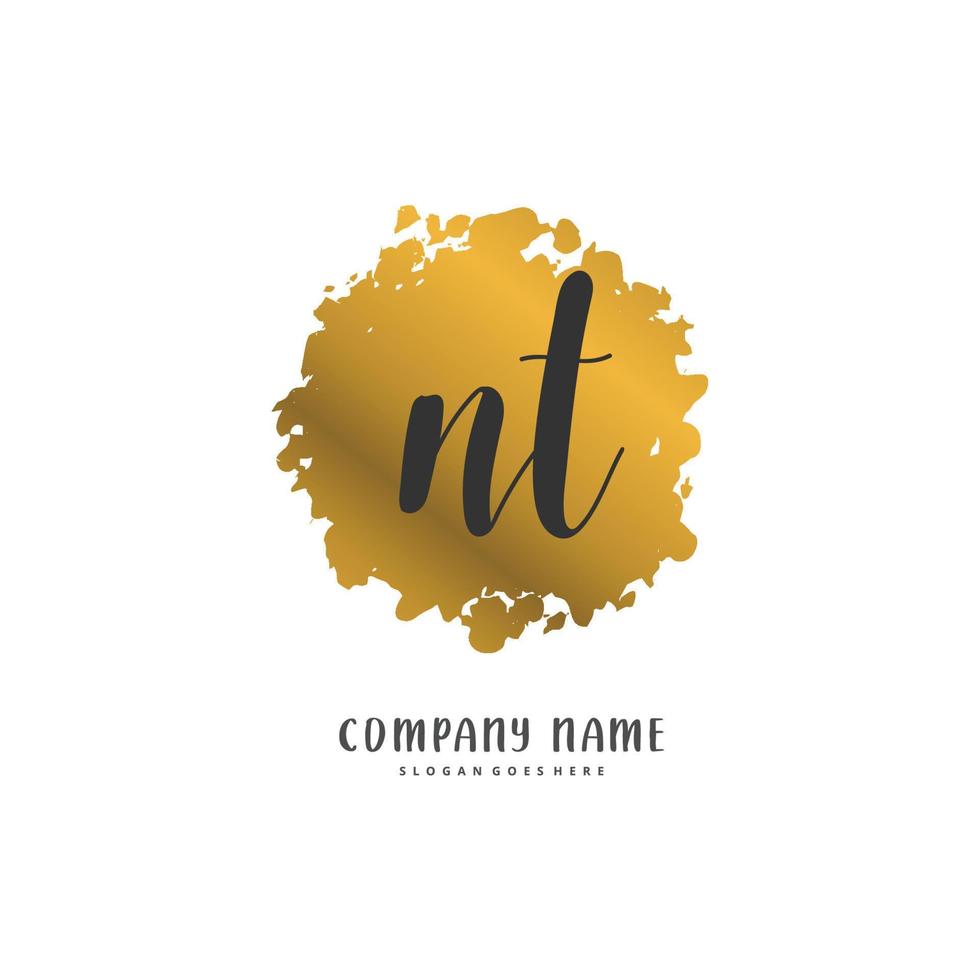 NT Initial handwriting and signature logo design with circle. Beautiful design handwritten logo for fashion, team, wedding, luxury logo. vector