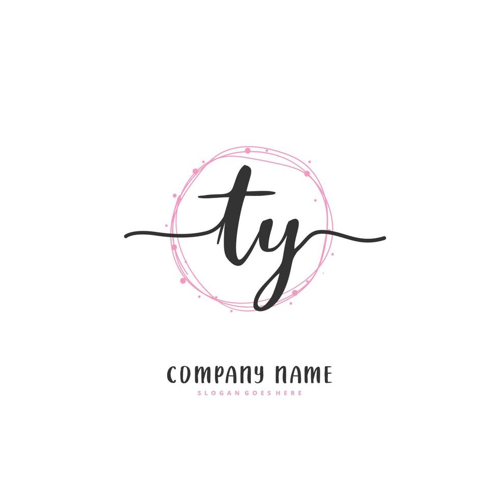 TY Initial handwriting and signature logo design with circle. Beautiful design handwritten logo for fashion, team, wedding, luxury logo. vector