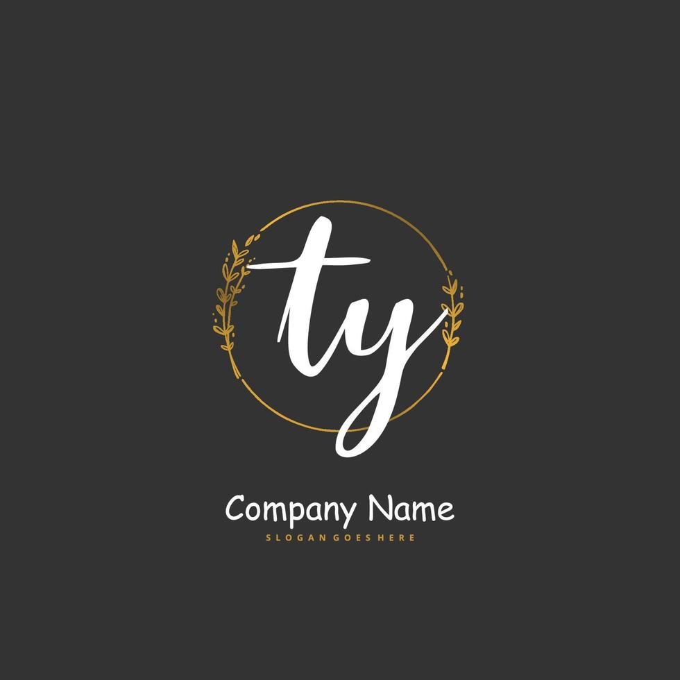 TY Initial handwriting and signature logo design with circle. Beautiful design handwritten logo for fashion, team, wedding, luxury logo. vector