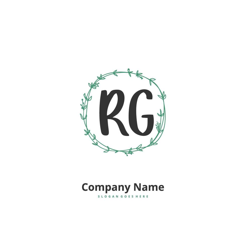 rg escritura a mano inicial y diseño de logotipo de firma con círculo. hermoso diseño de logotipo escrito a mano para moda, equipo, boda, logotipo de lujo. vector