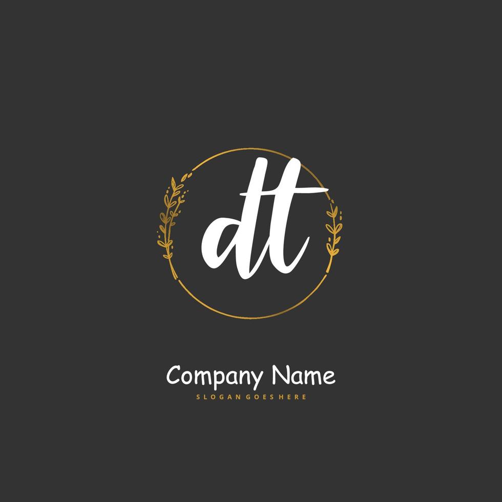DT Initial handwriting and signature logo design with circle. Beautiful design handwritten logo for fashion, team, wedding, luxury logo. vector