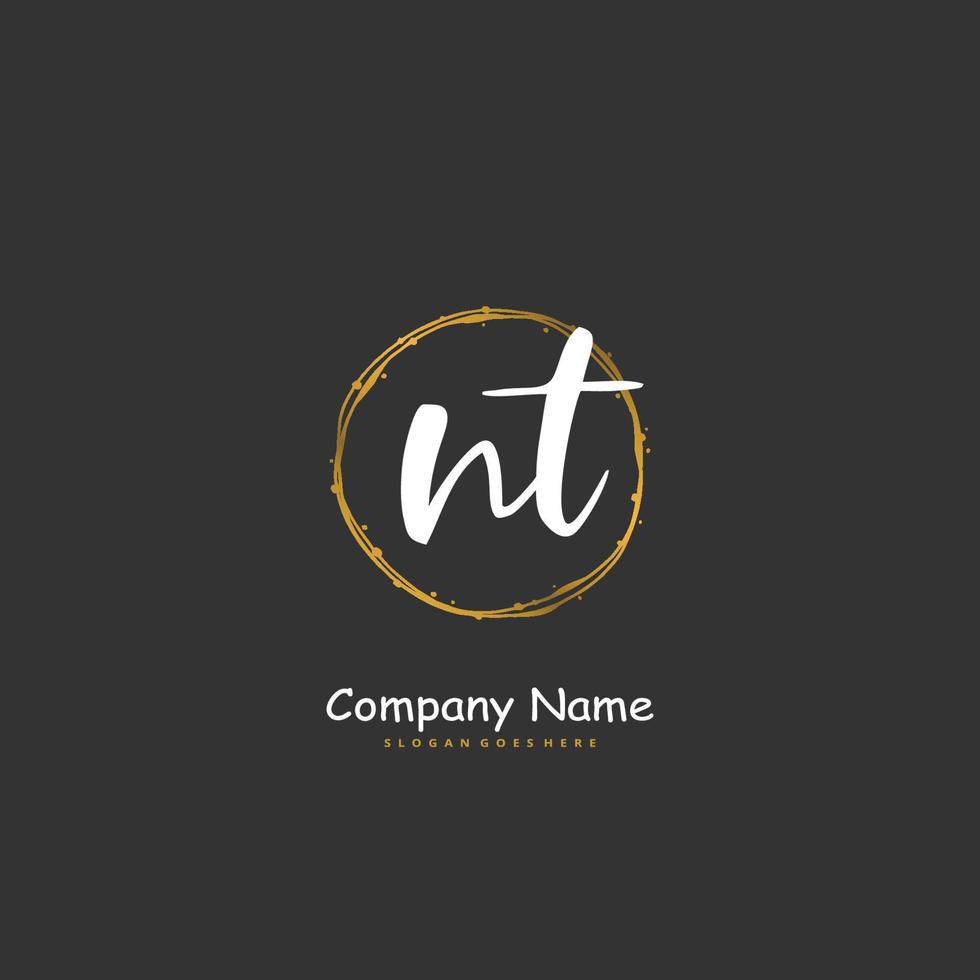 NT Initial handwriting and signature logo design with circle. Beautiful design handwritten logo for fashion, team, wedding, luxury logo. vector