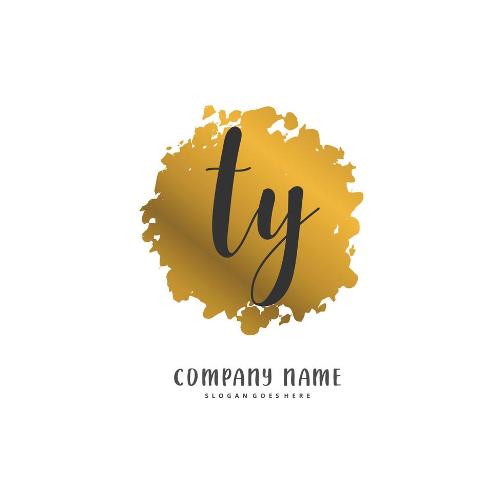 ty escritura inicial a mano y diseño de logotipo de firma con círculo. hermoso diseño de logotipo escrito a mano para moda, equipo, boda, logotipo de lujo. vector