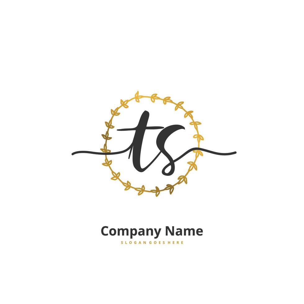 TS Initial handwriting and signature logo design with circle. Beautiful design handwritten logo for fashion, team, wedding, luxury logo. vector