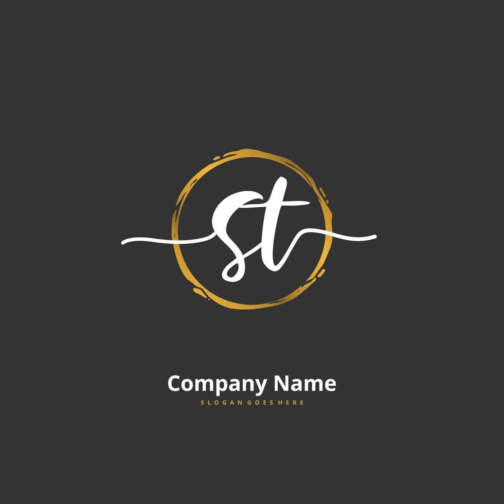 ST Initial handwriting and signature logo design with circle. Beautiful design handwritten logo for fashion, team, wedding, luxury logo. vector