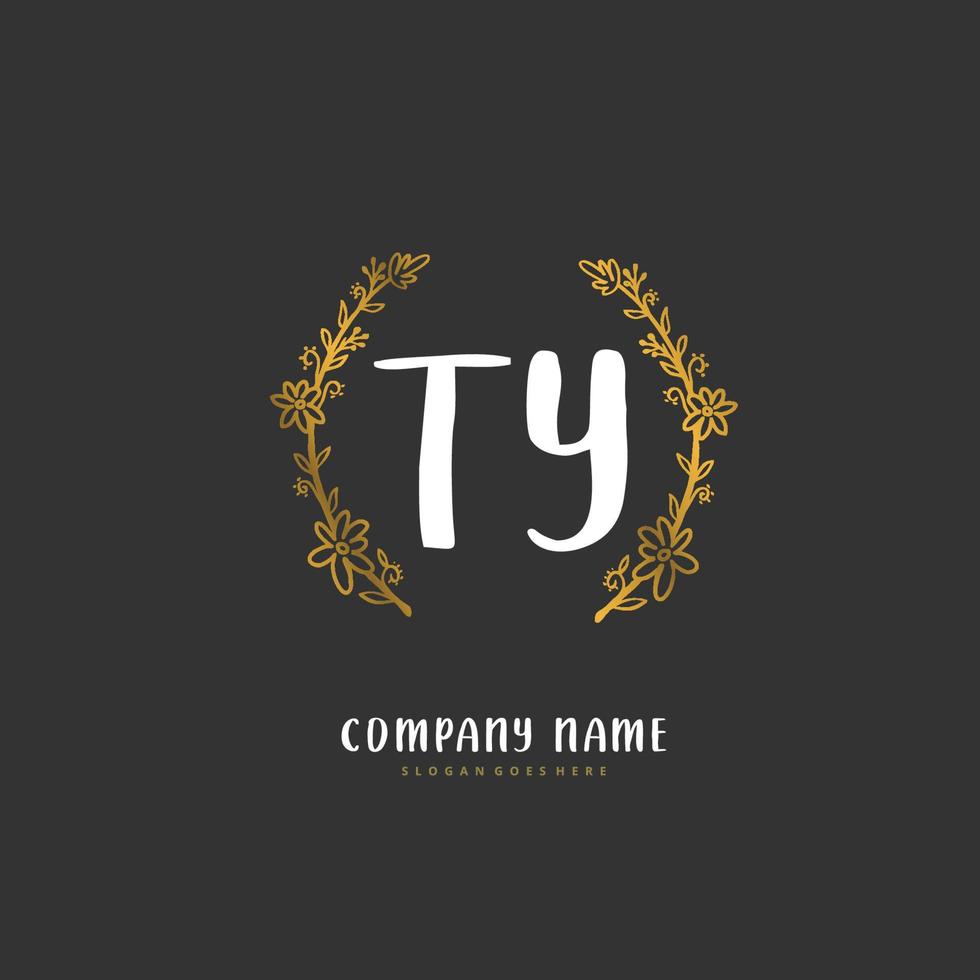 TY Initial handwriting and signature logo design with circle. Beautiful design handwritten logo for fashion, team, wedding, luxury logo. vector