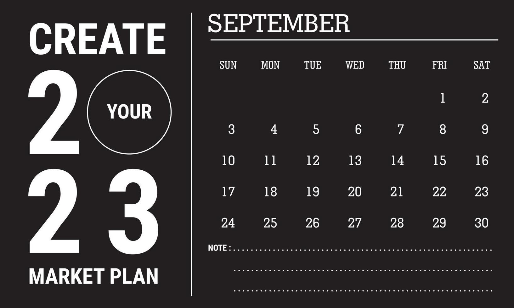 Vector illustration of 2023 calendar year. September 2023 calendar template. Black and white calendar design. Eps10 Vector