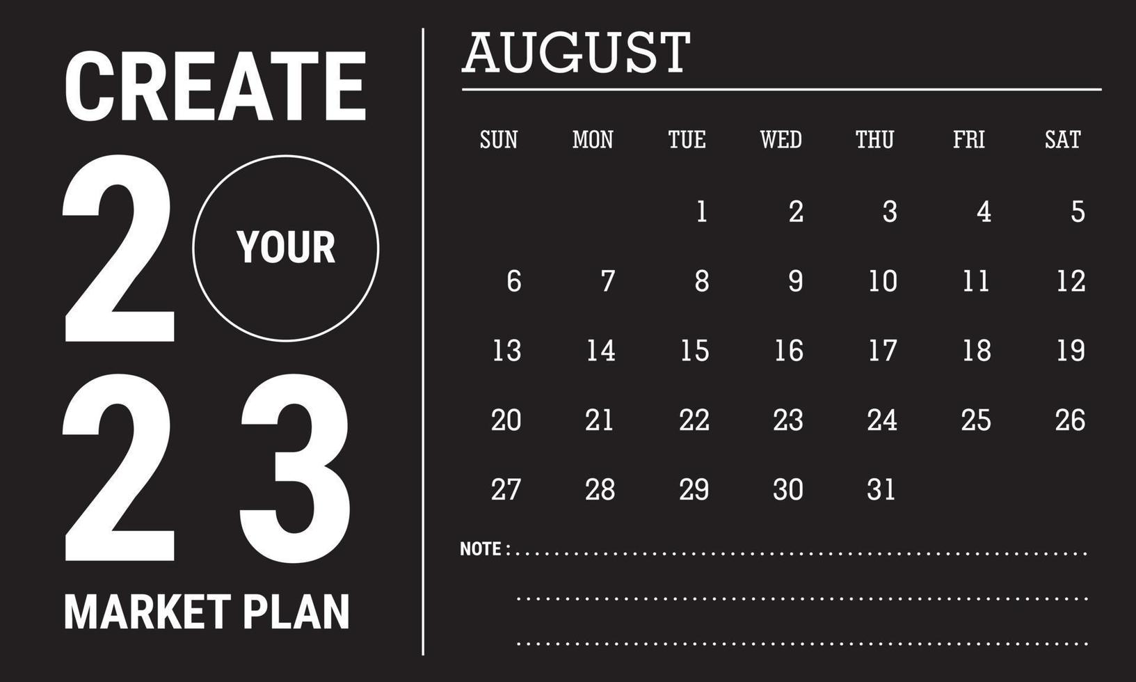 Vector illustration of 2023 calendar year. August 2023 calendar template. Black and white calendar design. Eps10 Vector